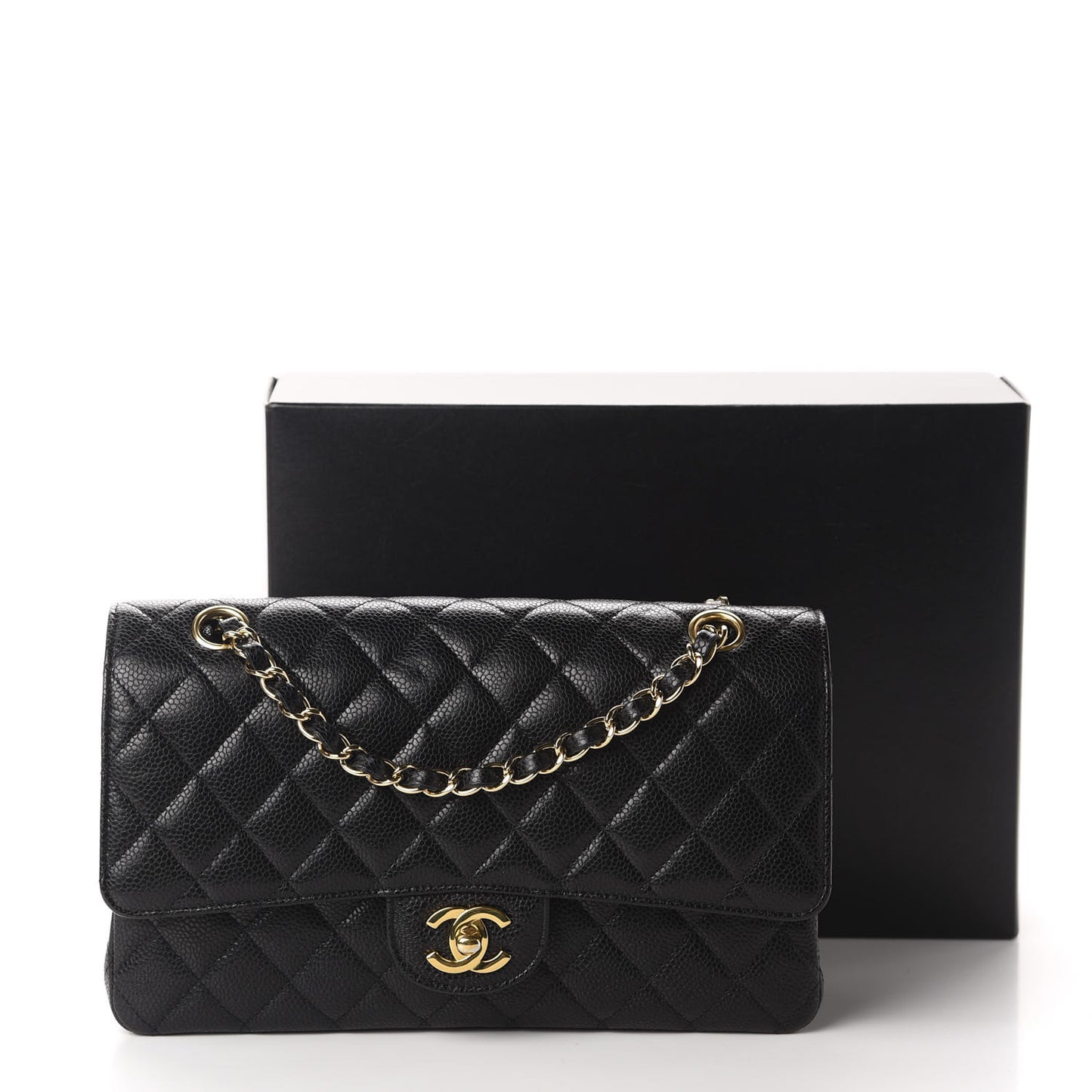 Caviar Quilted Medium Double Flap Black