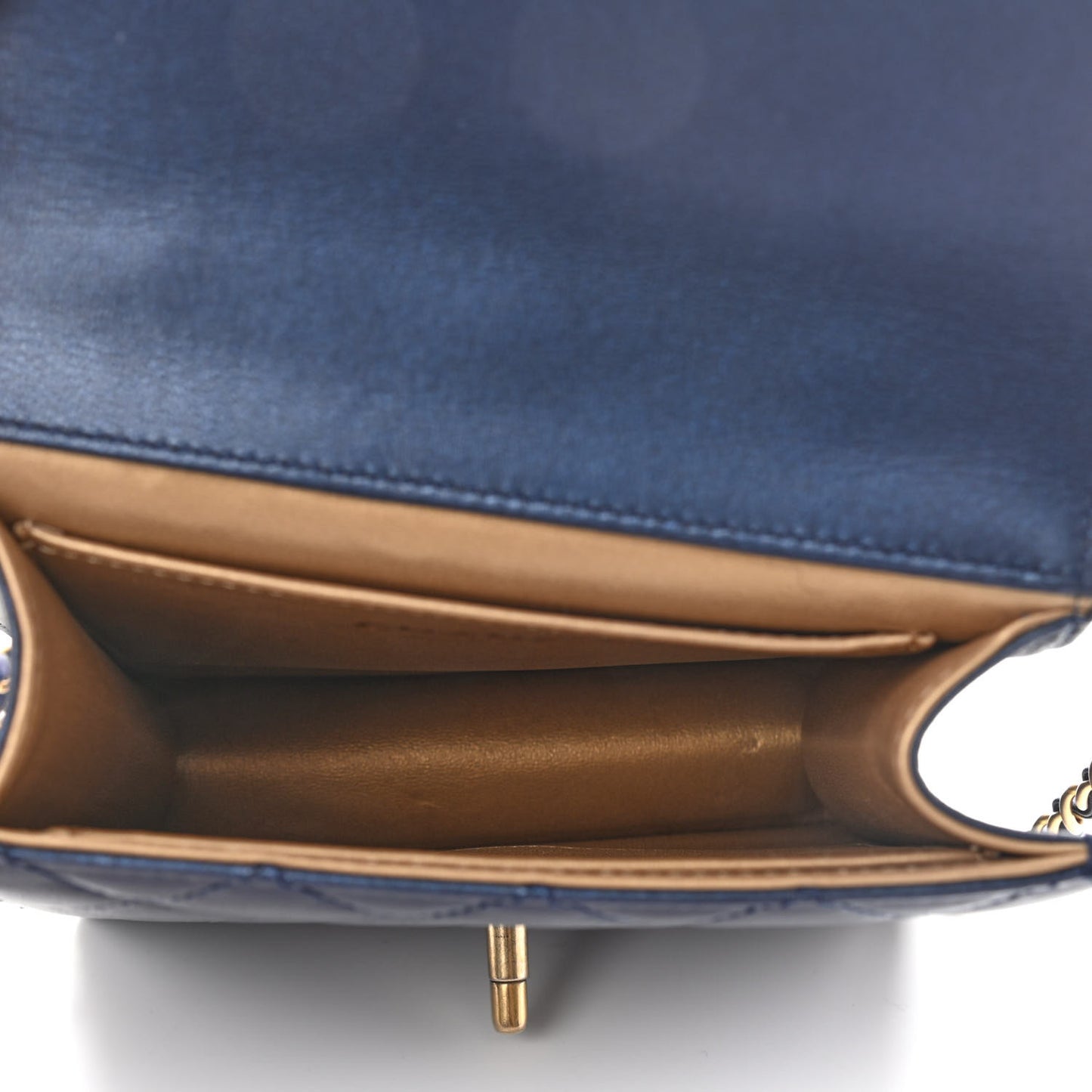Iridescent Lambskin Quilted Chic Pearls Flap Navy Blue