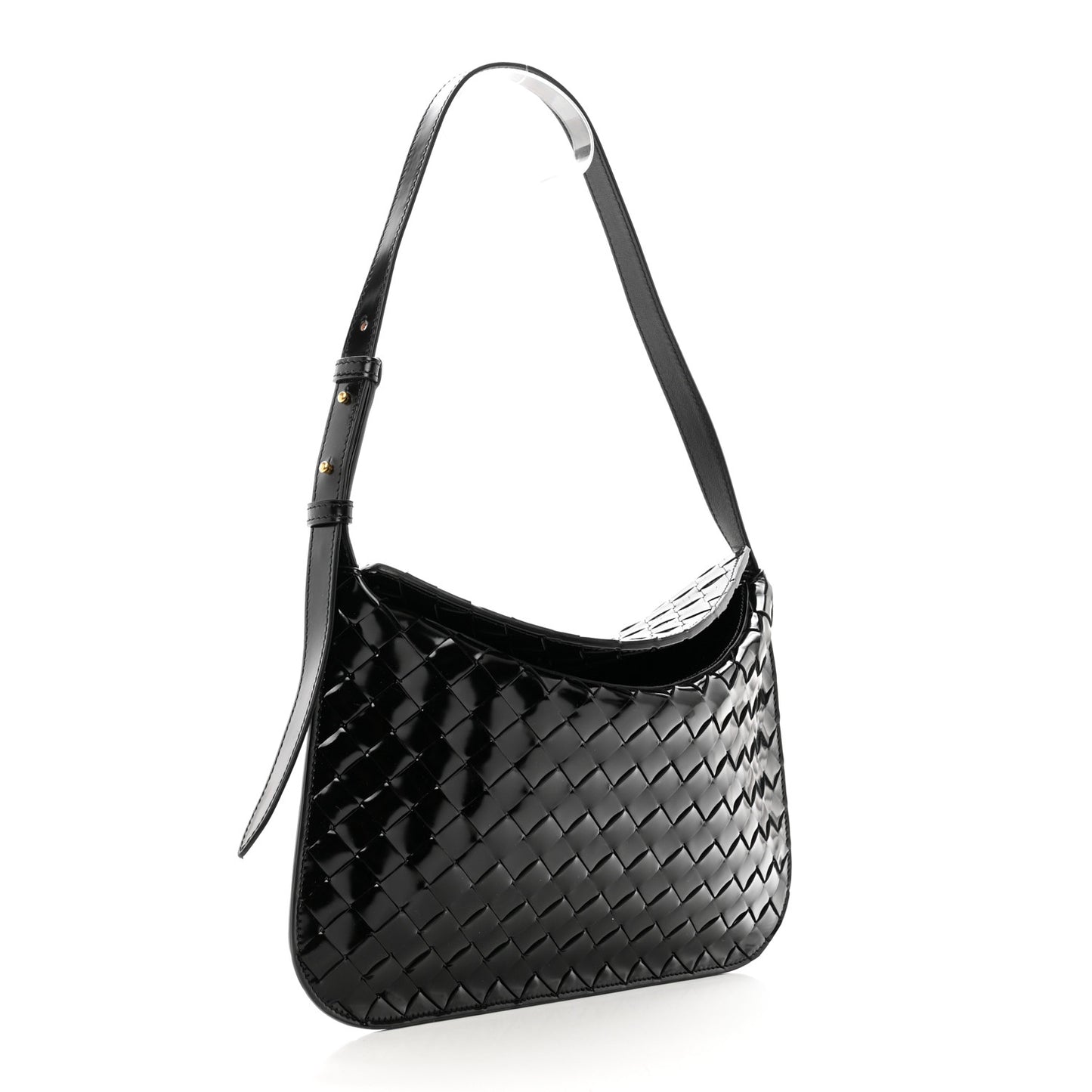 Patent Intrecciato Shoulder Bag Black