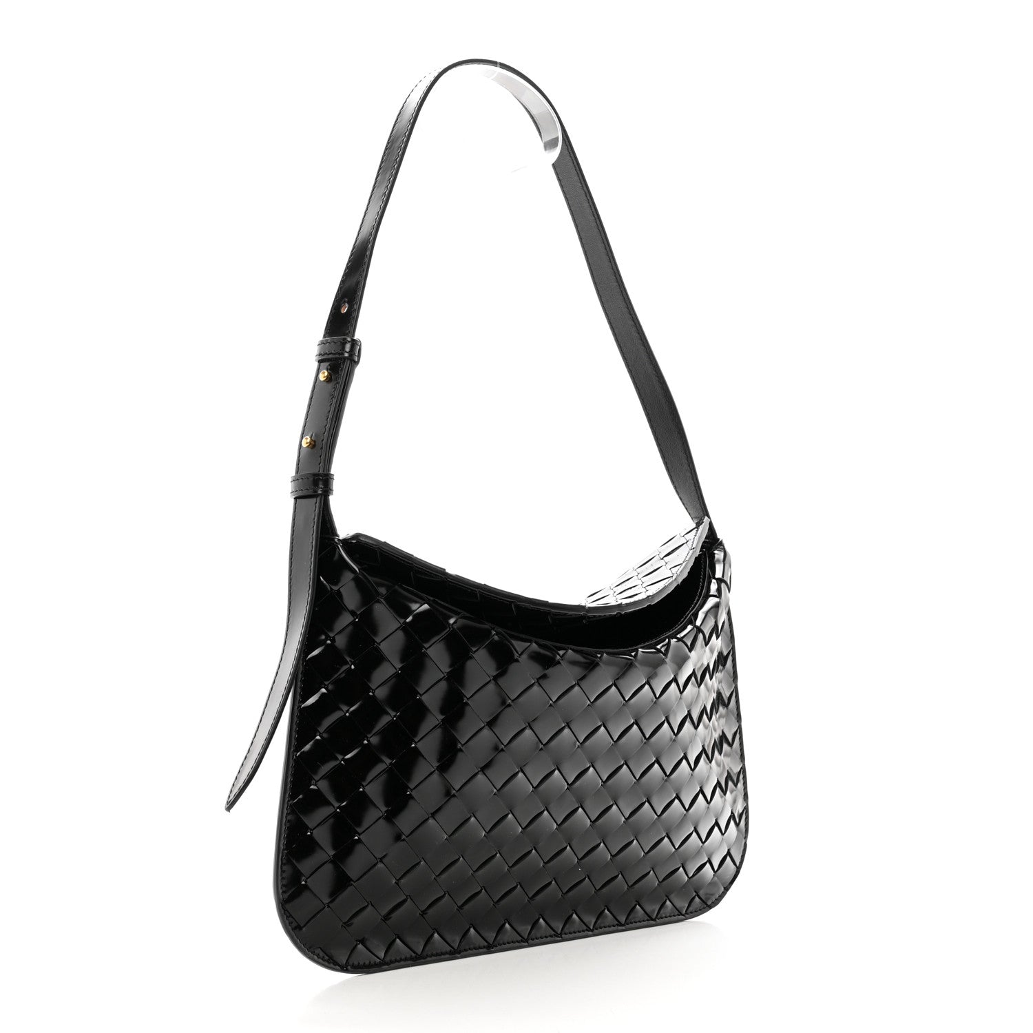 Bottega Veneta Patent Intrecciato Shoulder Bag Black 3 of 9