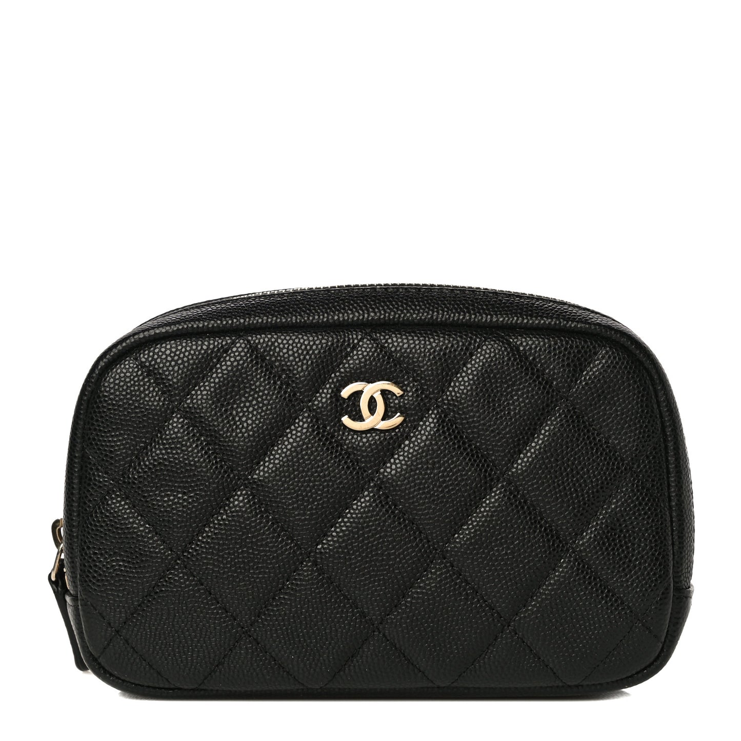 Caviar Quilted Small Curvy Pouch Cosmetic Case Black