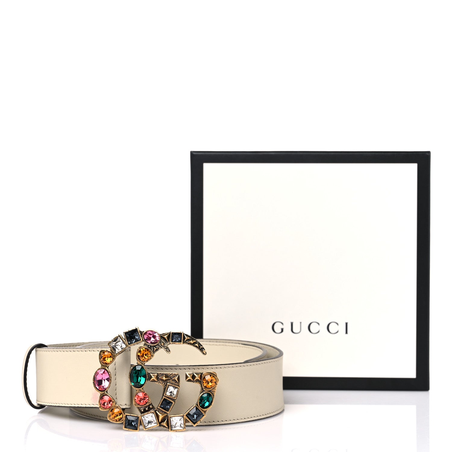 Gucci Calfskin Crystal Double G 40mm Belt 80 32 White Multicolor 8 of 8