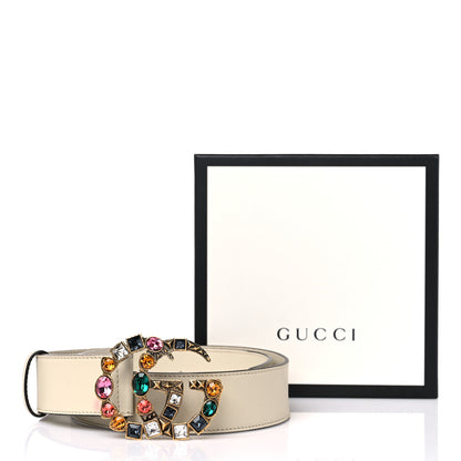 Gucci Calfskin Crystal Double G 40mm Belt 80 32 White Multicolor 8 of 8