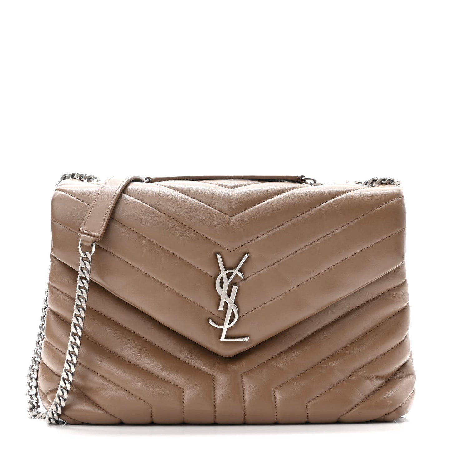 Calfskin Y Quilted Monogram Medium Loulou Chain Satchel Taupe