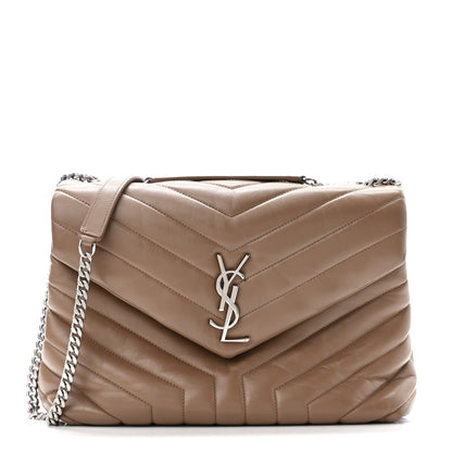 Saint Laurent Calfskin Y Quilted Monogram Medium Loulou Chain Satchel Taupe 1 of 10