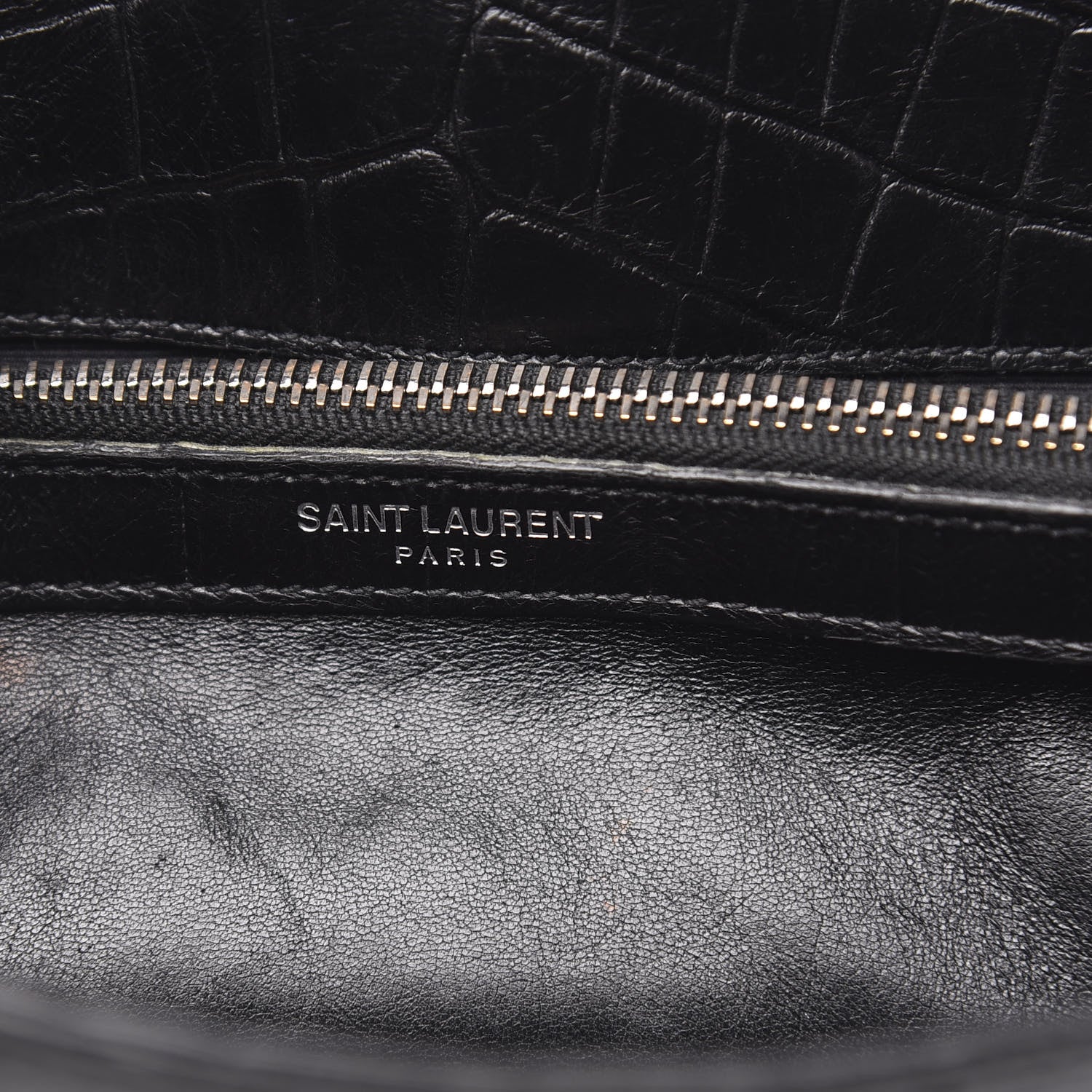 Saint Laurent Calfskin Crocodile Embossed Medium College Monogram Satchel Black 8 of 12