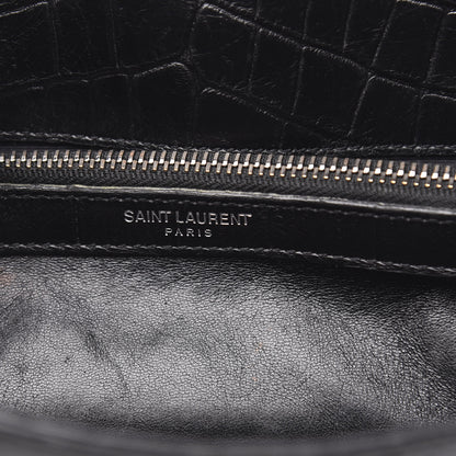 Saint Laurent Calfskin Crocodile Embossed Medium College Monogram Satchel Black 8 of 12