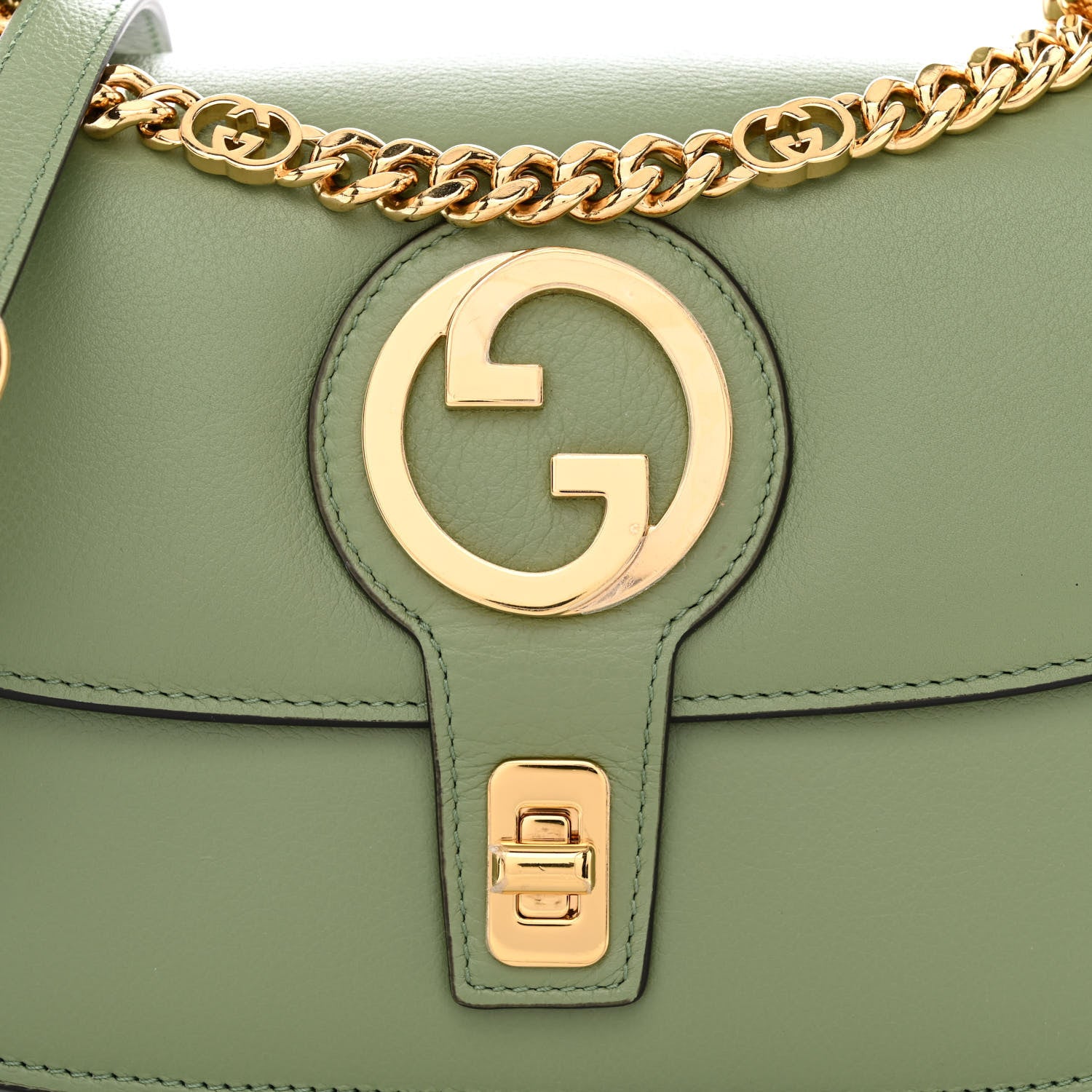 Gucci Roxy Calfskin Small Blondie Top Handle Shoulder Flap Bag Salamander Green 8 of 10