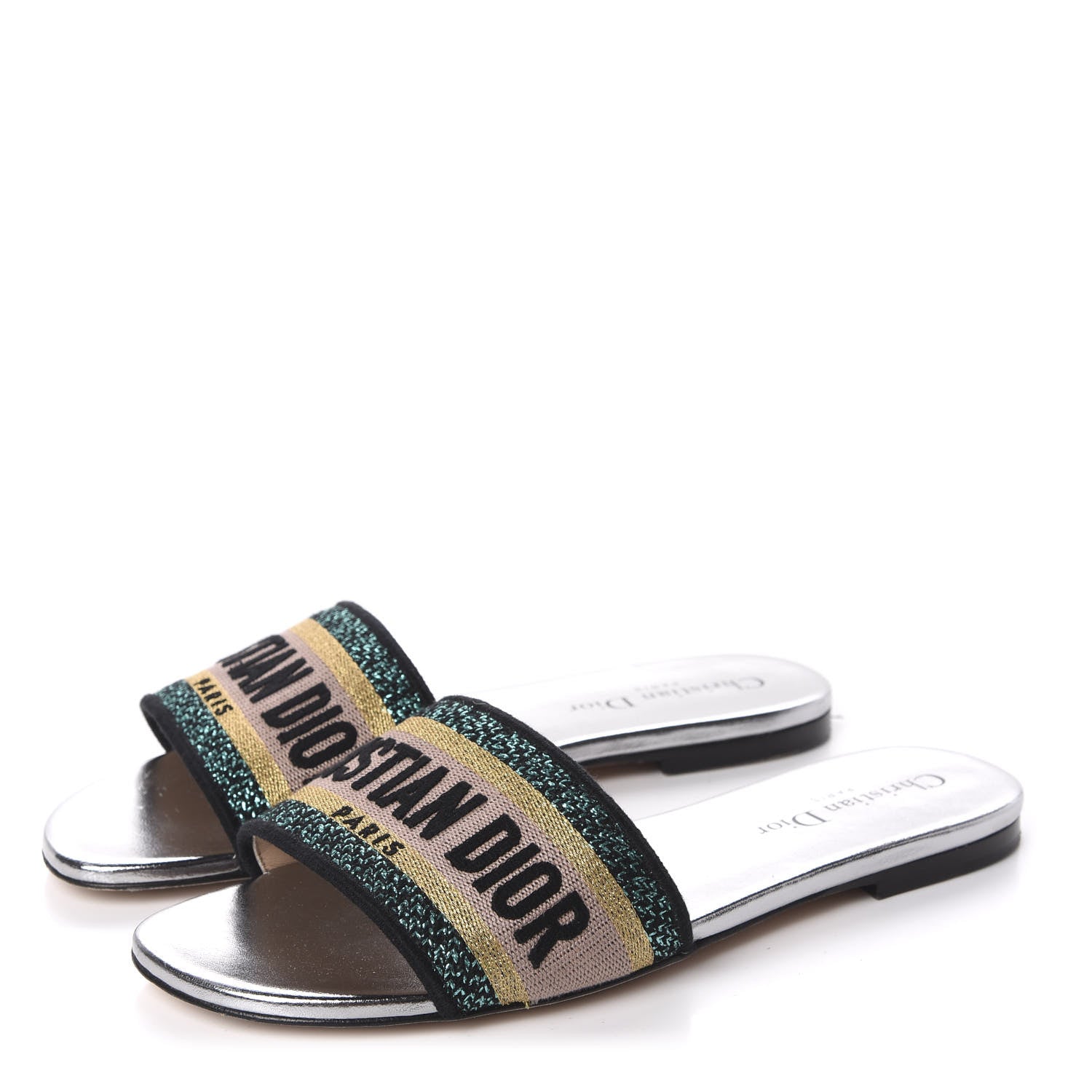 Christian Dior Canvas Metallic Embroidered Dway Mules Slide Sandals 37.5 Multicolor 3 of 9