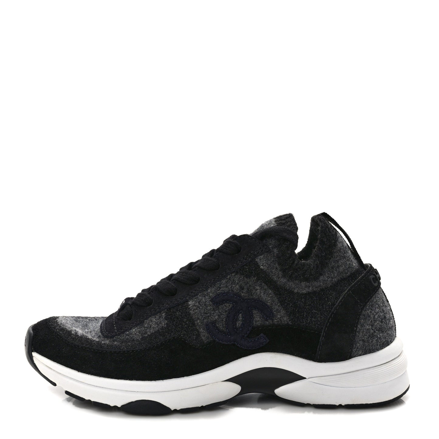 Fabric Suede Calfskin Womens CC Sneakers 36.5 Black Grey