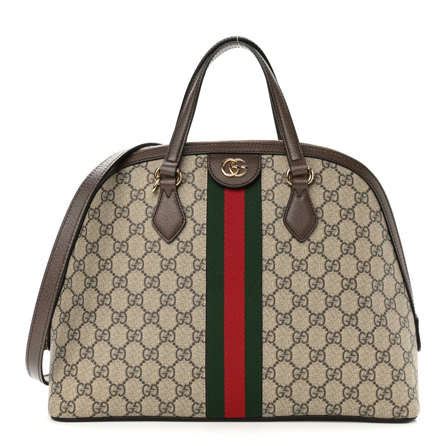 GG Supreme Monogram Web Medium Ophidia Top Handle Dome Bag Brown