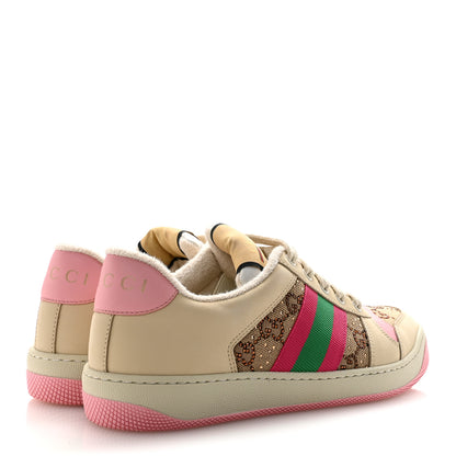 Gucci Calfskin GG Supreme Crystals Web Screener Sneakers 39 Beige Ebony Wild Rose 38 Beige Ebony Wild Rose 5 of 9