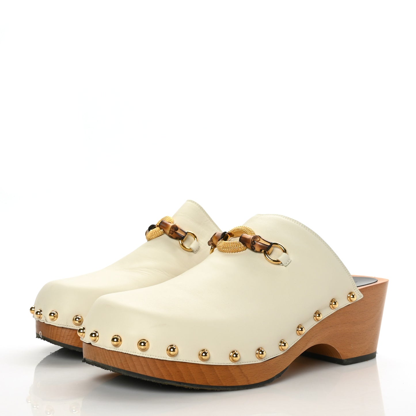 Calfskin Bamboo Horsebit Clogs 41 Mystic White