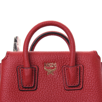 MCM Grained Calfskin Mini Milla Handbag Card Case Ruby Red 8 of 12