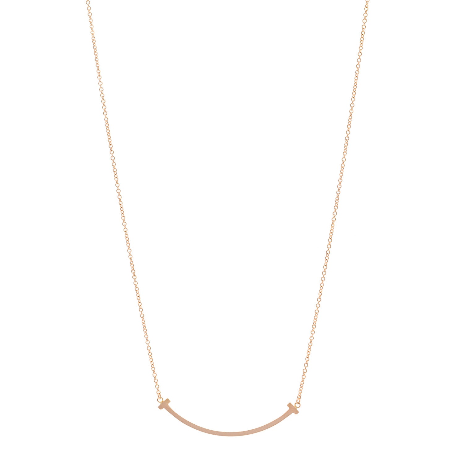 Tiffany 18K Rose Gold Small T Smile Pendant Necklace 1 of 4