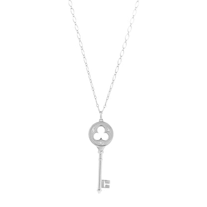 Tiffany 18K White Gold Diamond Clover Key Pendant Link Necklace 1 of 6