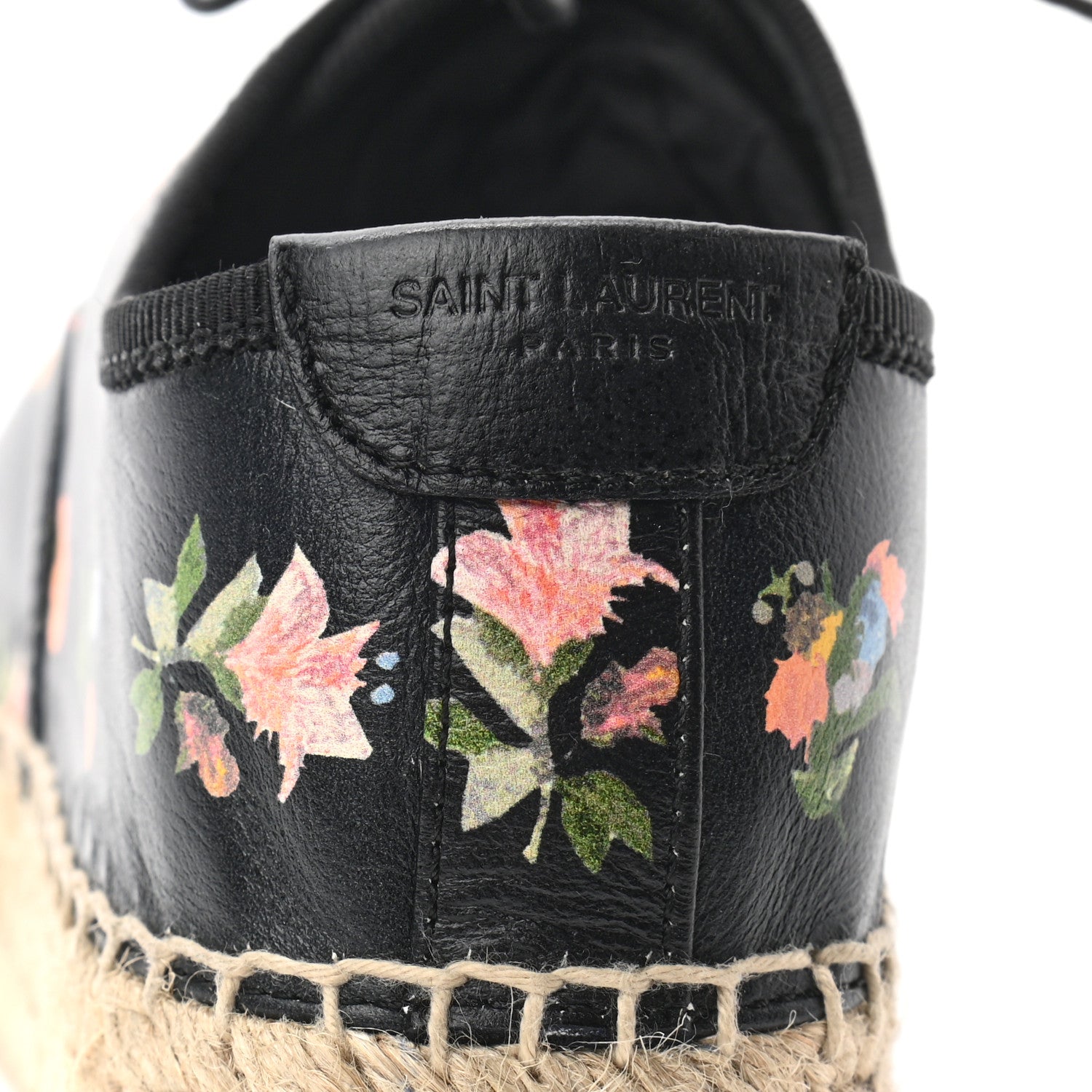Saint Laurent Floral Print Lace Up Espadrilles 36 Black 7 of 9
