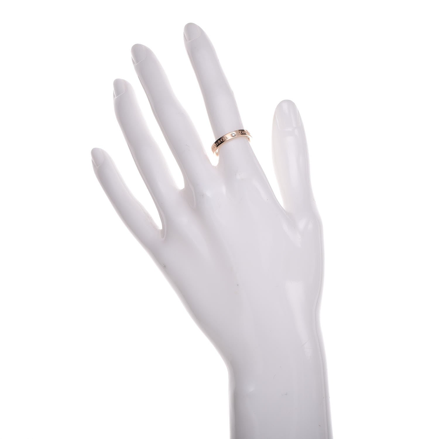 Tiffany 18K Rose Gold Diamond 3mm Logo Band Ring 50 5.25 2 of 6