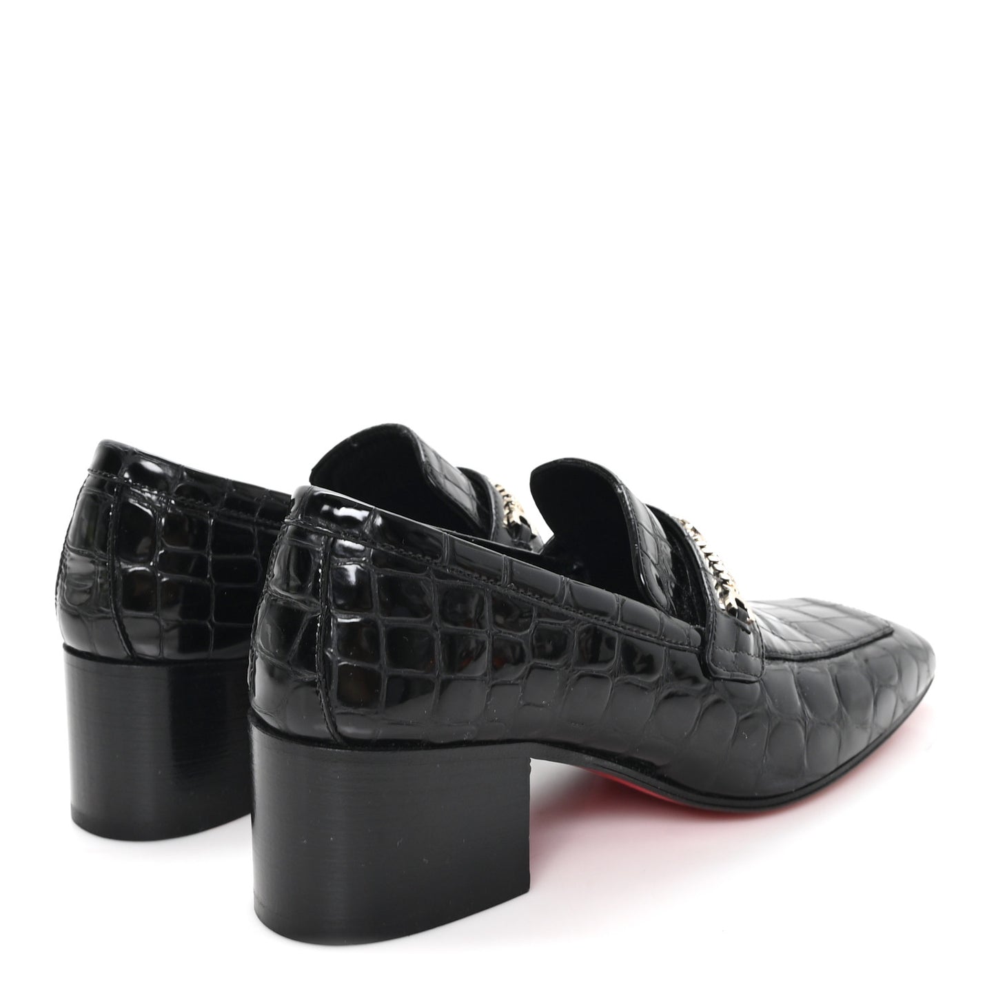 Soft Calfskin Alligator Embossed MJ Moc Heeled Loafers 37.5 Black