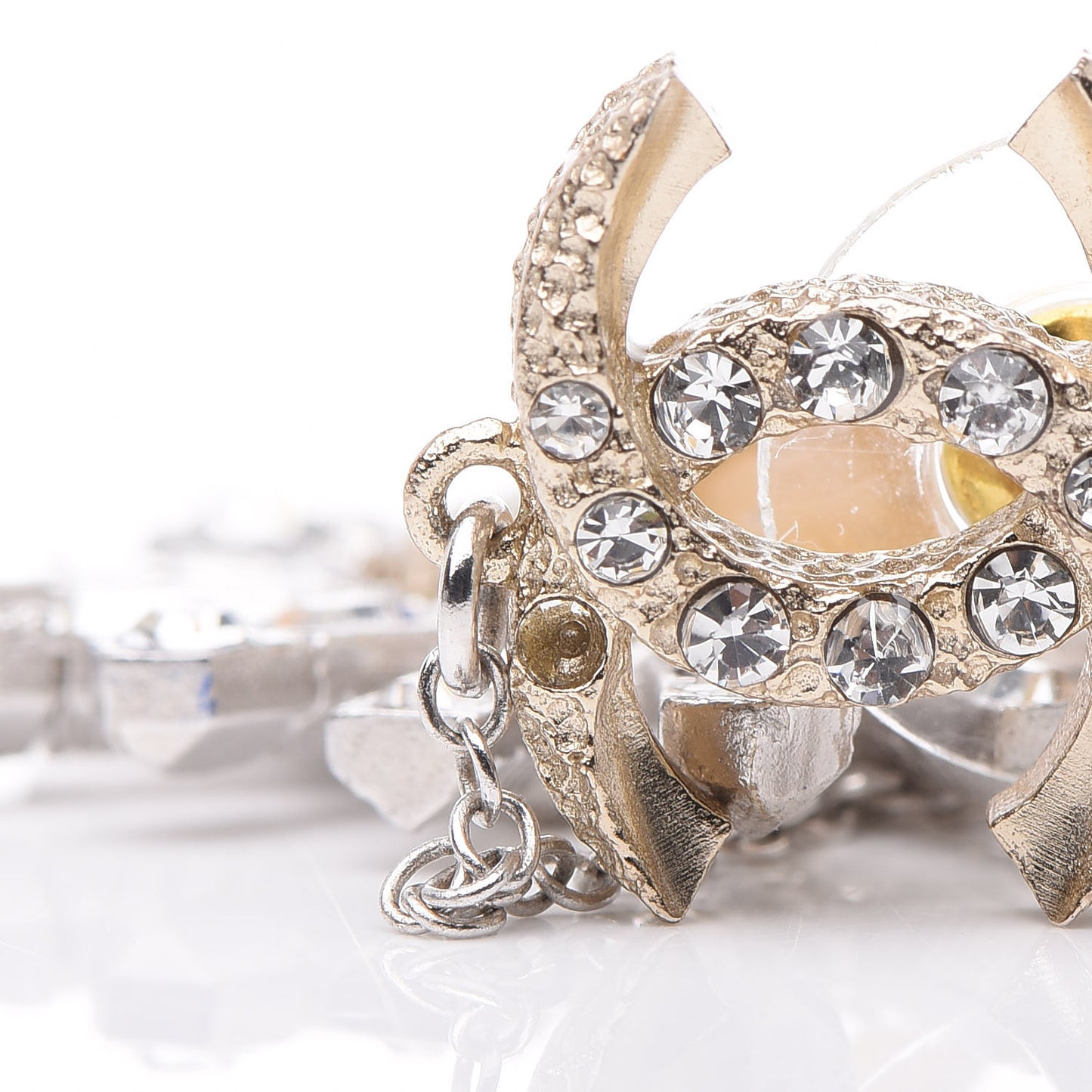 Baguette Crystal Moon CC Dangle Earrings Gold Silver