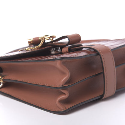 Chloe Calfskin Crocodile Embossed Small Aby Day Shoulder Bag Chestnut Brown 9 of 10
