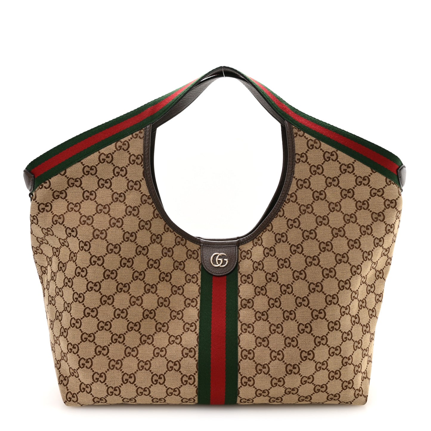 GG Monogram Web Large Giglio Tote Beige Brown