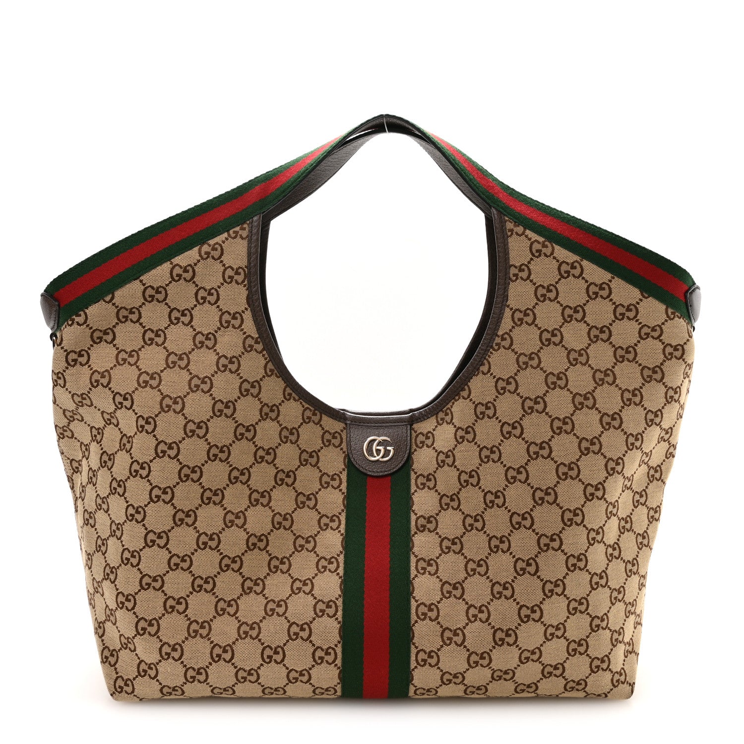 Gucci GG Monogram Web Large Giglio Tote Beige Brown 1 of 10