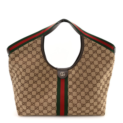 Gucci GG Monogram Web Large Giglio Tote Beige Brown 1 of 10