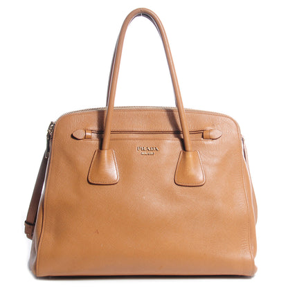 Prada Saffiano Cuir Large Top Handle Dome Caramel 1 of 12