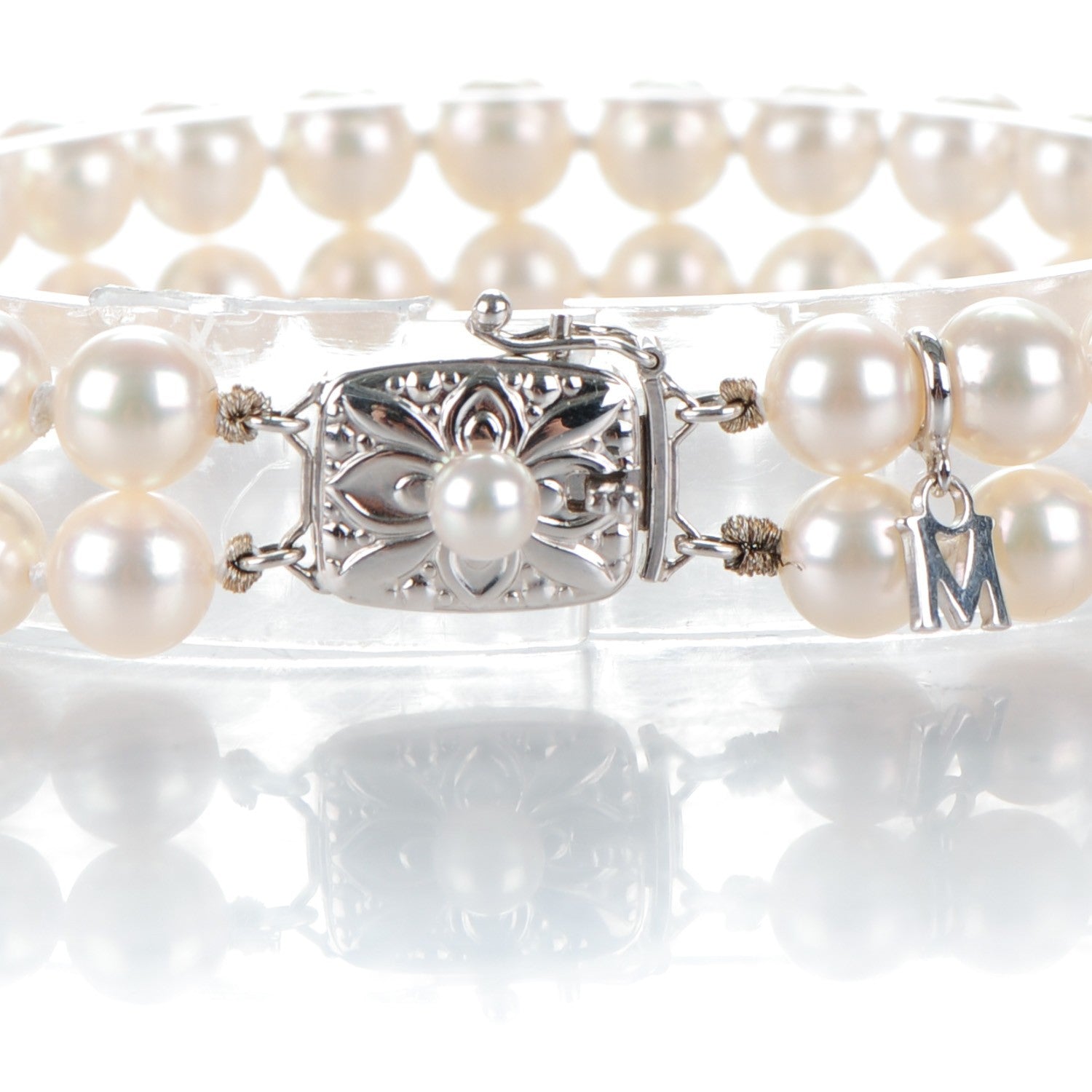 Mikimoto 18K White Gold Akoya Cultured Pearl 6.5mm Double Strand Bracelet 6 of 7