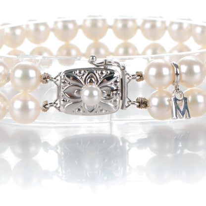 Mikimoto 18K White Gold Akoya Cultured Pearl 6.5mm Double Strand Bracelet 6 of 7