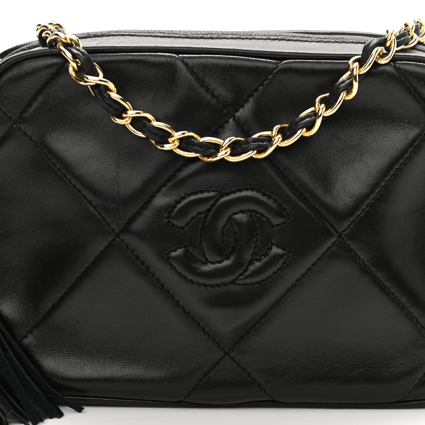 Lambskin Quilted CC Tassel Camera Case Black