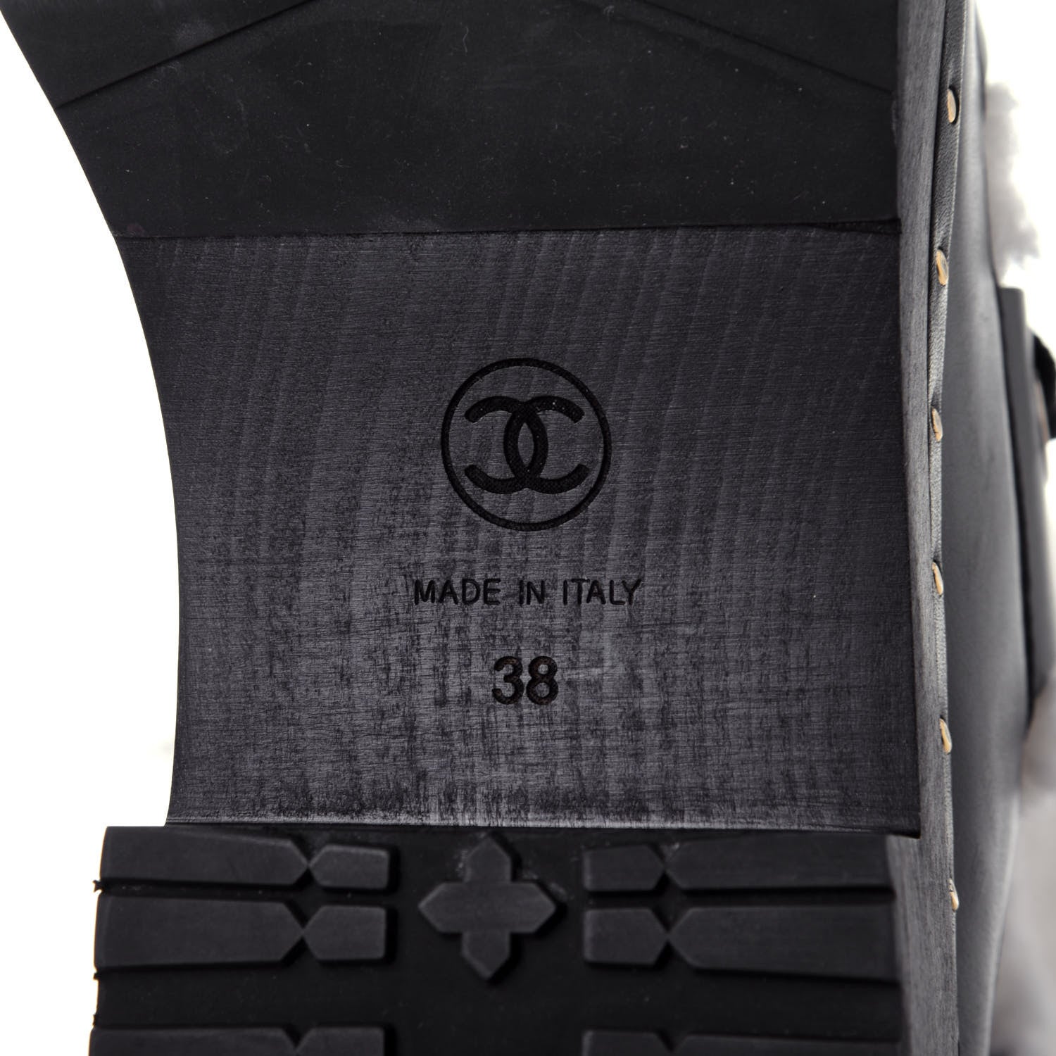 Chanel Shearling Chain Studded CC High Boot 38 Black 9 of 12