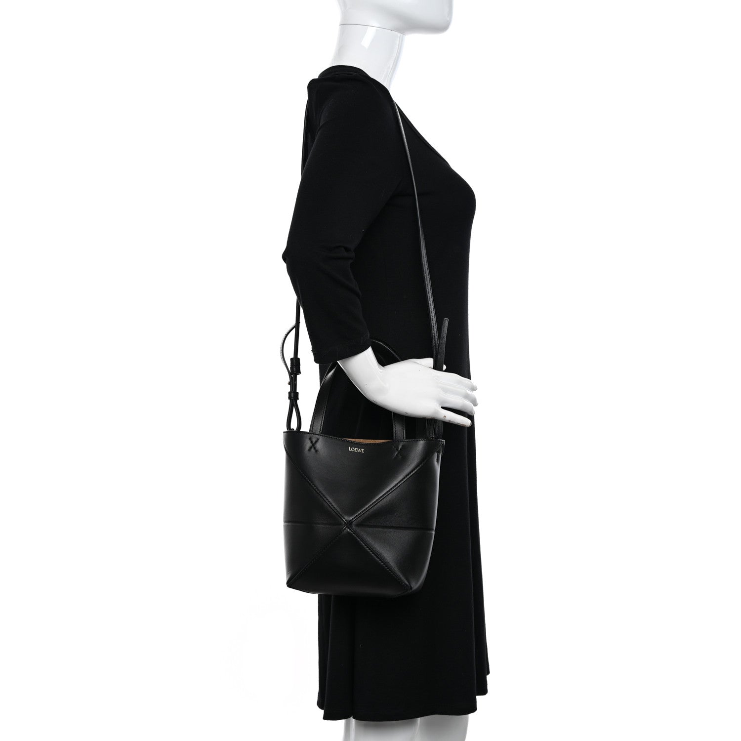 Loewe Shiny Calfskin Mini Puzzle Fold Tote Black 2 of 9