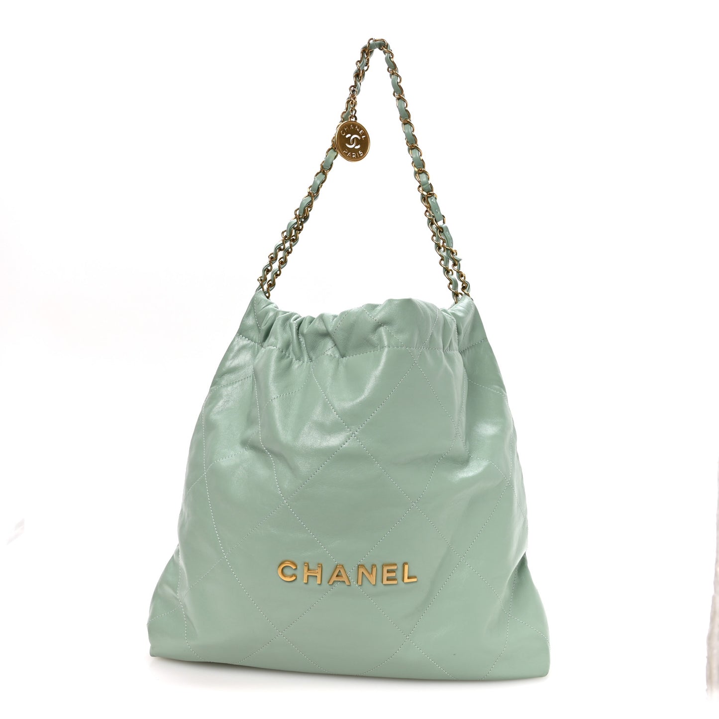 Shiny Calfskin Quilted Chanel 22 Light Green