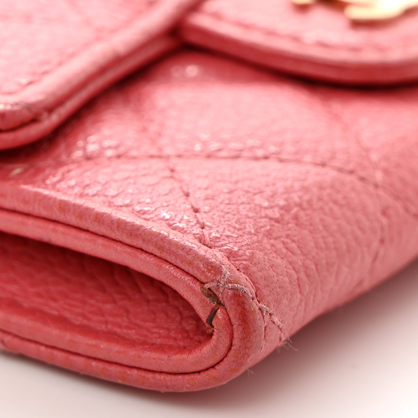 Caviar Quilted Flap Card Holder Pink