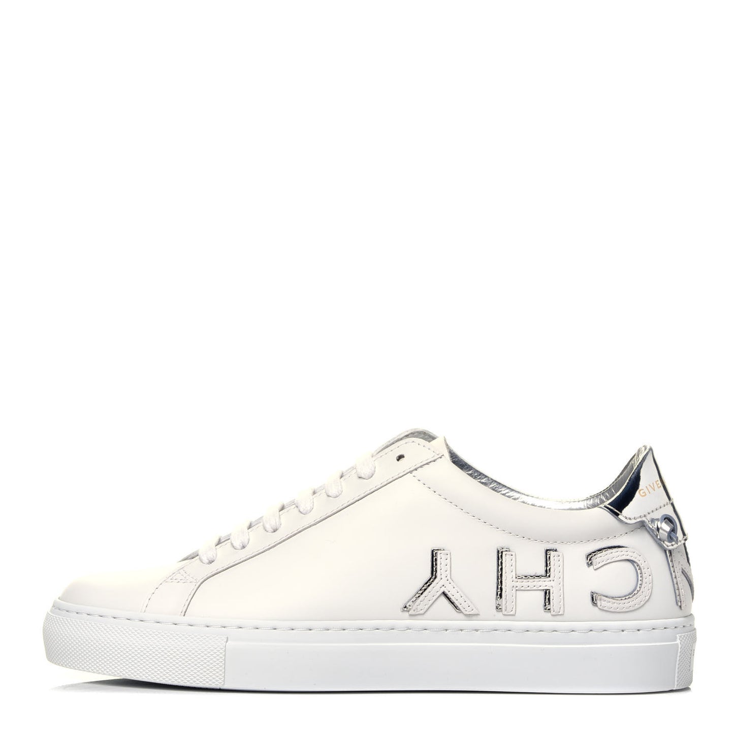 Calfskin Reverse Logo Womens Urban Street Sneakers 37 White Silver