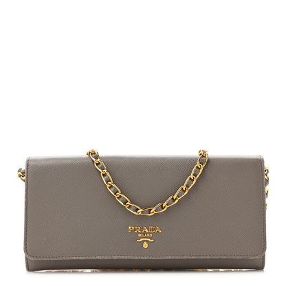 Prada Saffiano Metal Oro Chain Wallet Argilla 1 of 14