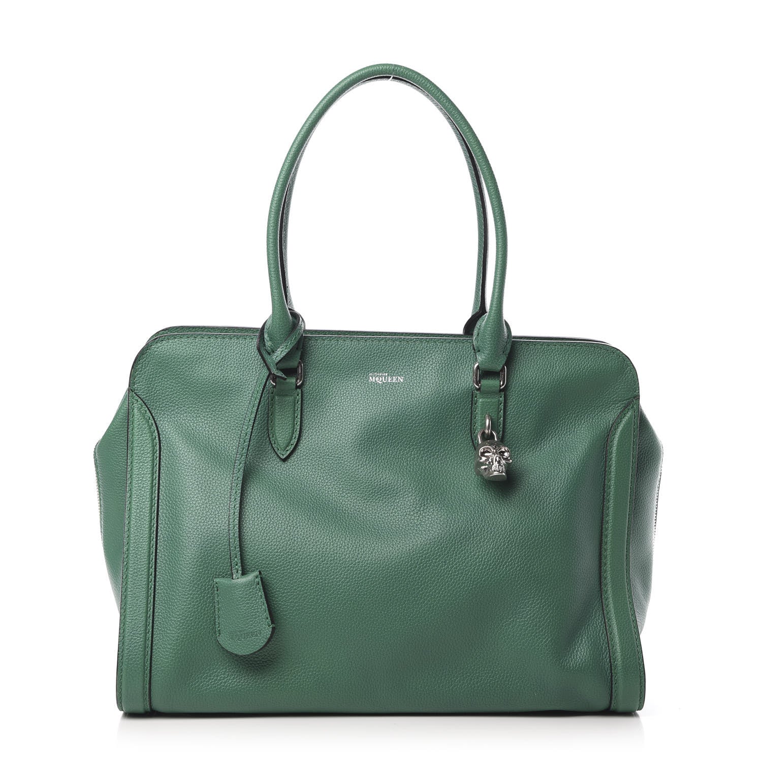 Alexander McQueen Pebbled Calfskin Large Skull Padlock Zip Around Tote Emerald 1 of 11