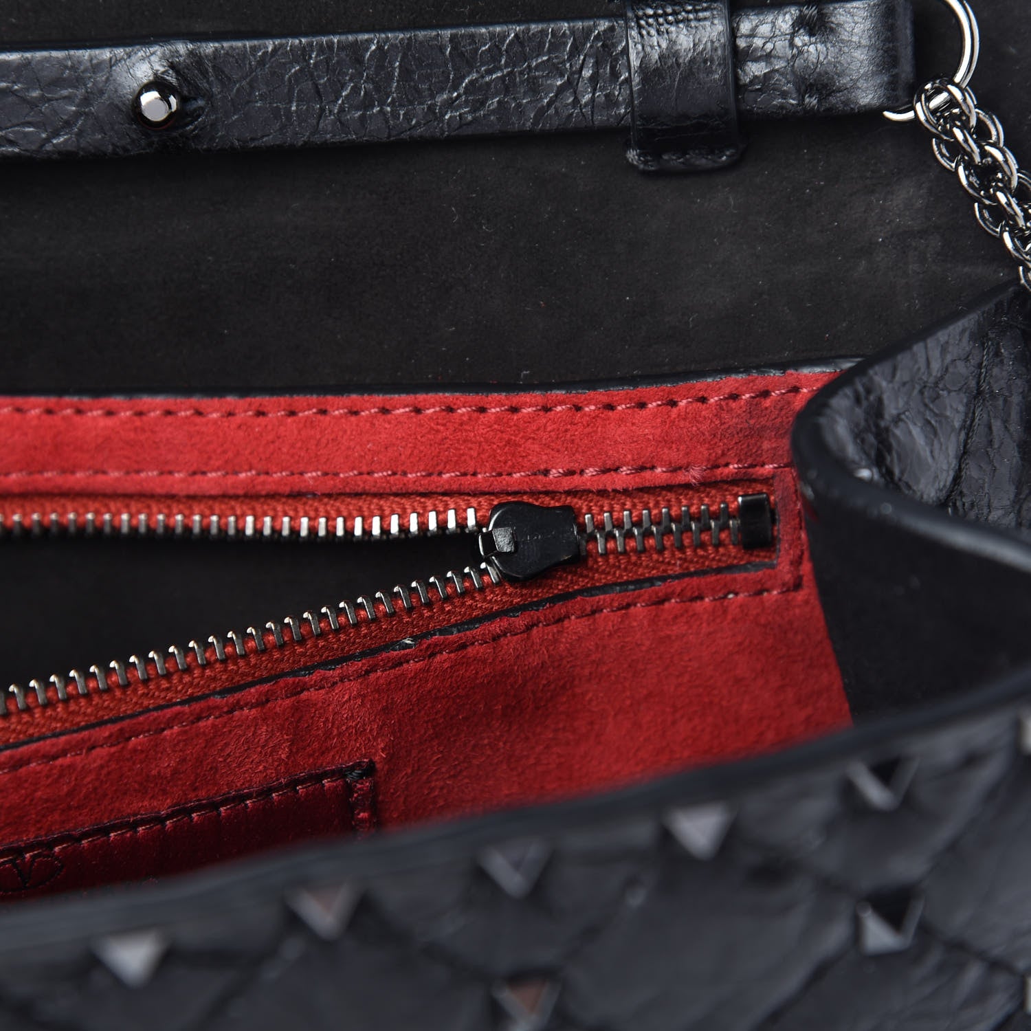 Valentino Garavani Craquele Nappa Rockstud Spike Wallet on Chain Black 10 of 10