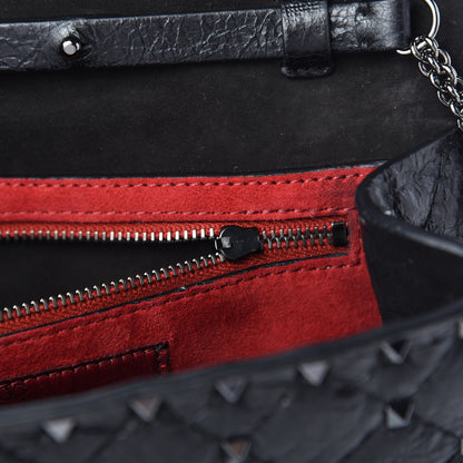 Valentino Garavani Craquele Nappa Rockstud Spike Wallet on Chain Black 10 of 10