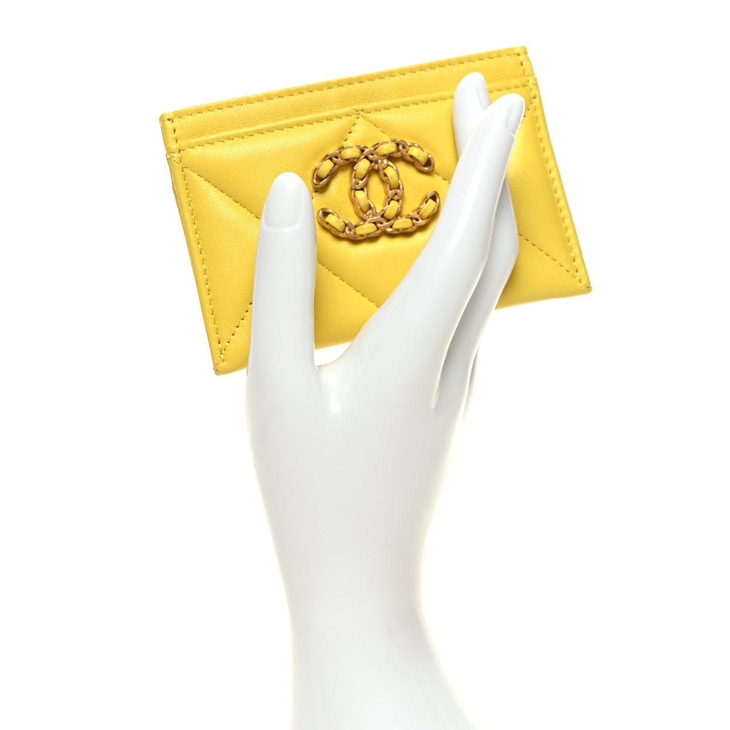 Lambskin Quilted Chanel 19 Card Holder Yellow