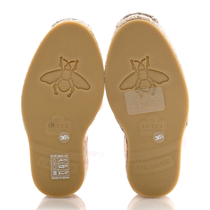 Gucci Canvas Grossgrain Embroidered Judit Ankle Wrap Platform 35/120mm Espadrille Wedges 36.5 White Shell 5 of 9