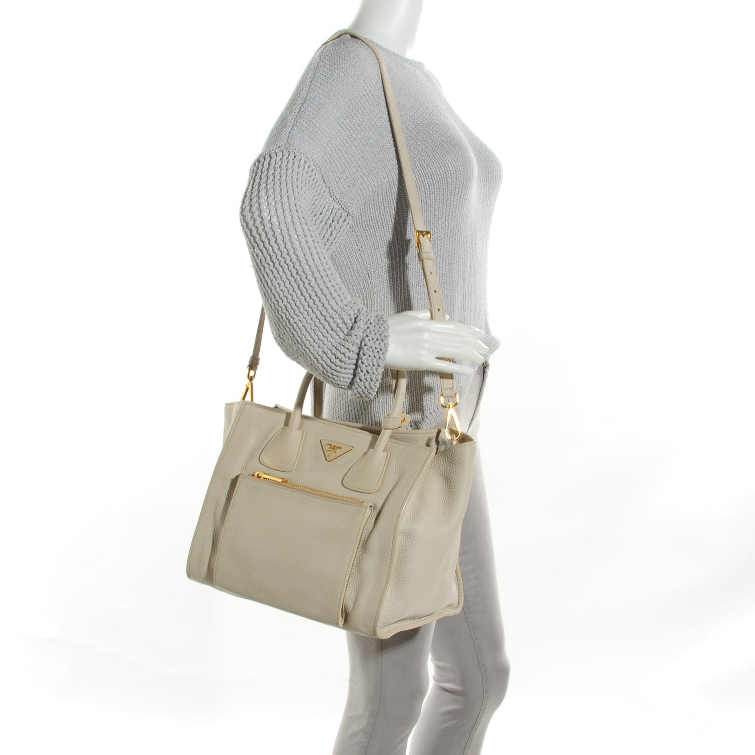 Prada Vitello Daino Shopping Tote Talco 2 of 9