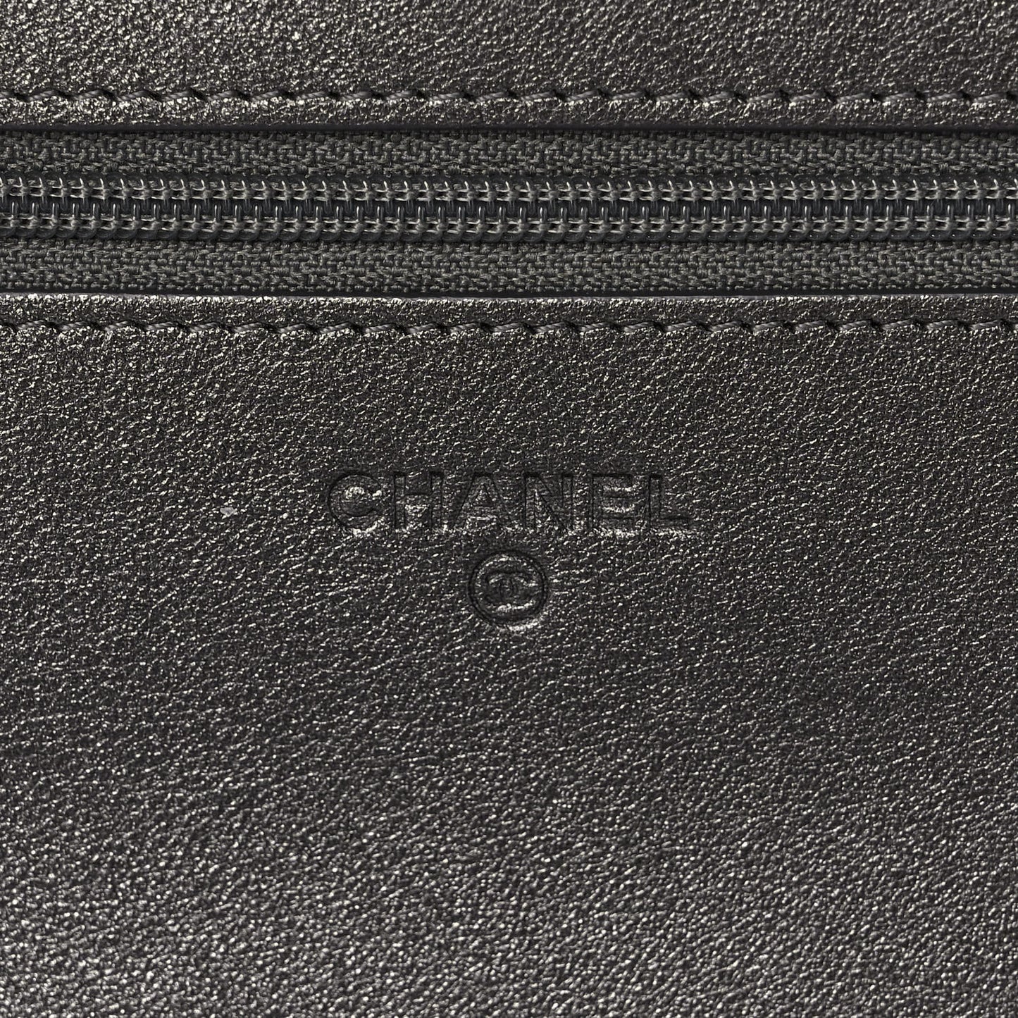Metallic Calfskin Chevron Quilted Wallet On Chain WOC Dark Silver