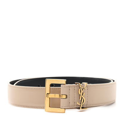 Saint Laurent Smooth Calfskin Monogram Square Buckle Belt 75 30 Dark Beige 1 of 5