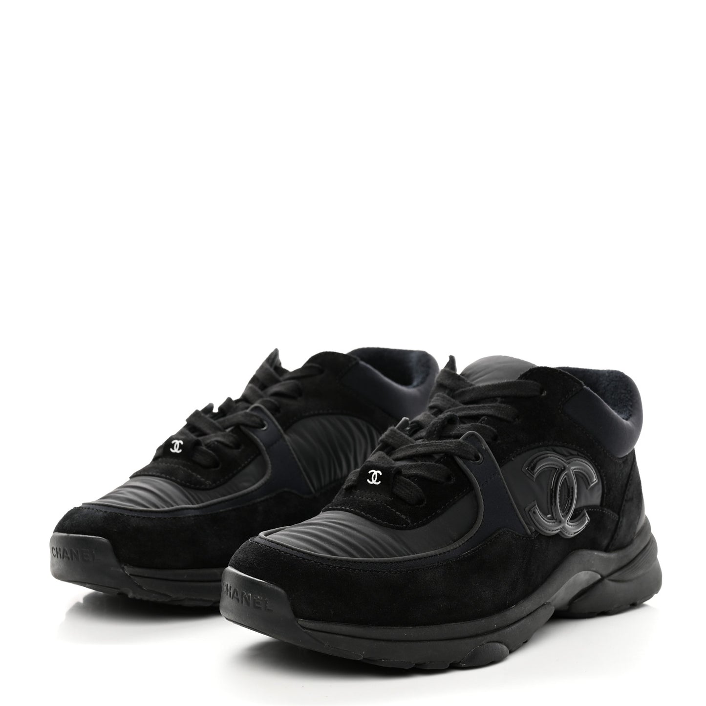 Fabric Calfskin Suede CC Sneakers 38 Black