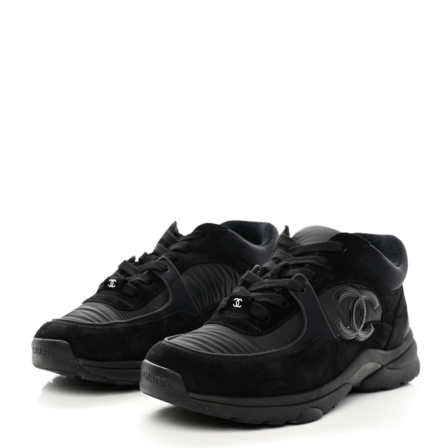Chanel Fabric Calfskin Suede CC Sneakers 38 Black 3 of 9