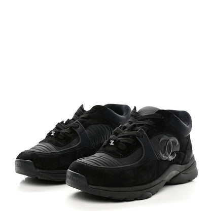 Chanel Fabric Calfskin Suede CC Sneakers 38 Black 3 of 9