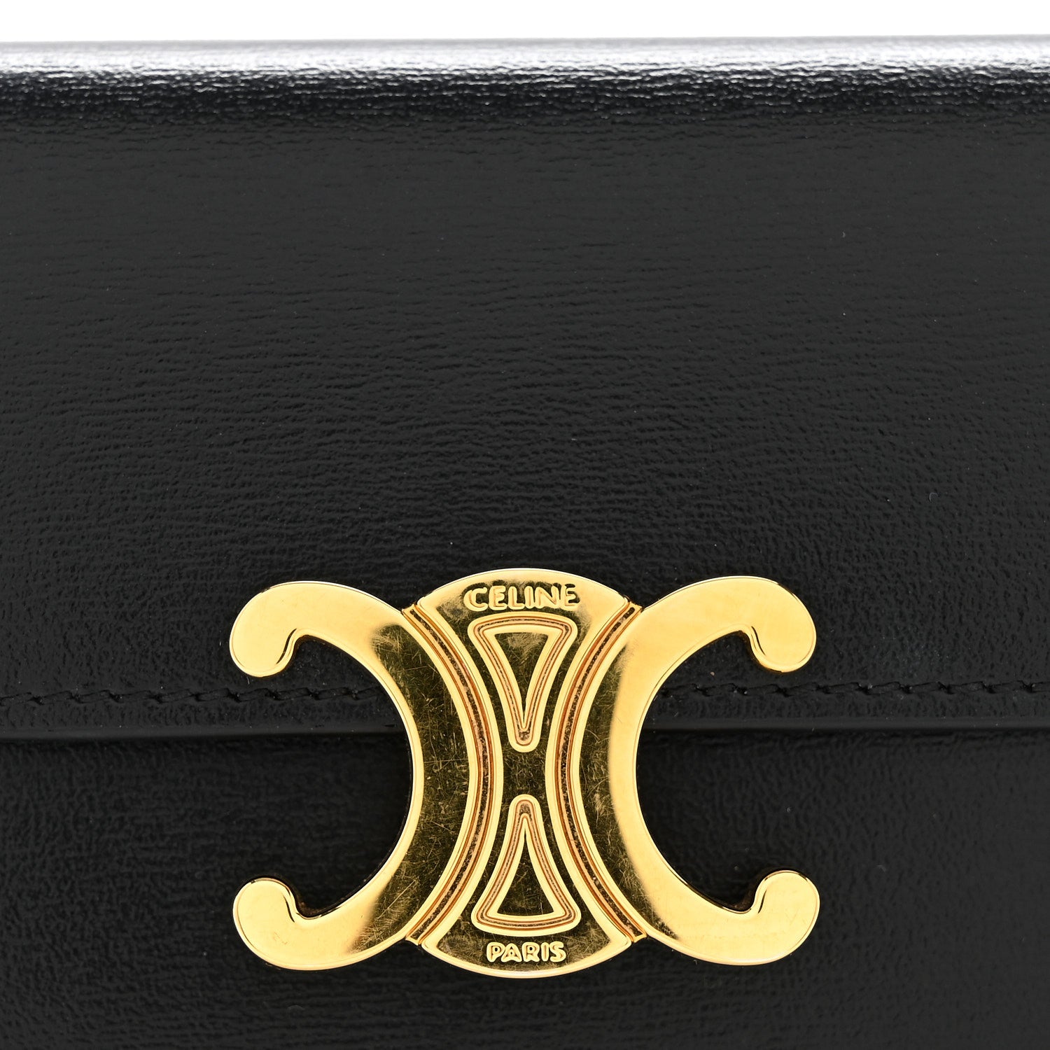 Celine Calfskin Compact Triomphe Wallet With Coin Purse Black 9 of 10